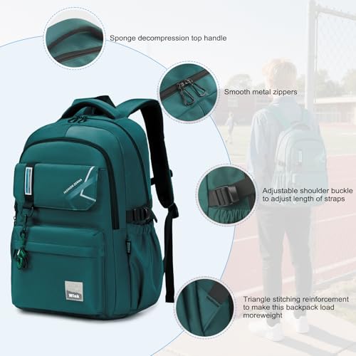 ZHIERNA School Backpack for Men, laptop backpack Elementary Middle High Bookbags for Teens Boys Waterproof Lightweight Casual Daypack(Dark Green) - Image 4