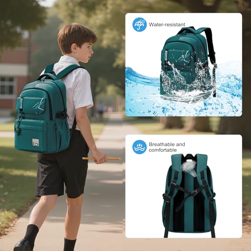 ZHIERNA School Backpack for Men, laptop backpack Elementary Middle High Bookbags for Teens Boys Waterproof Lightweight Casual Daypack(Dark Green) - Image 5