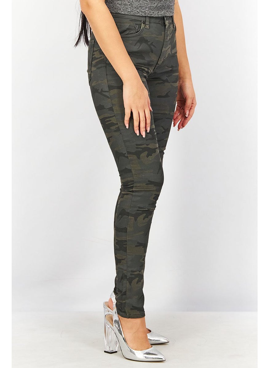 French Connection Women Regular Fit Stretchable Camouflage Pants, Grey Combo  - Image 2