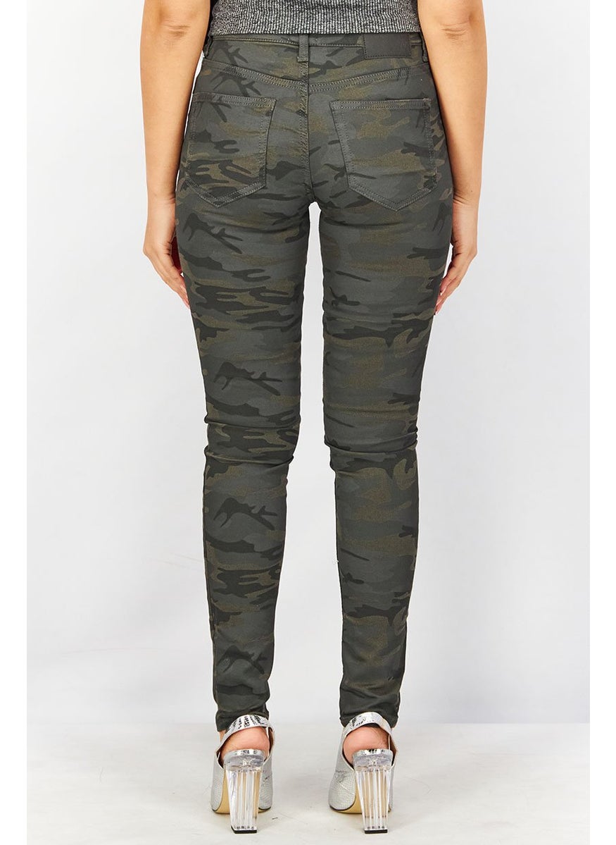 French Connection Women Regular Fit Stretchable Camouflage Pants, Grey Combo  - Image 4