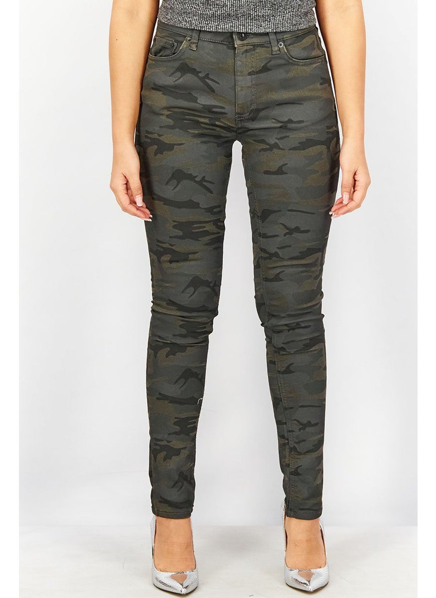 French Connection Women Regular Fit Stretchable Camouflage Pants, Grey Combo  - Image 1