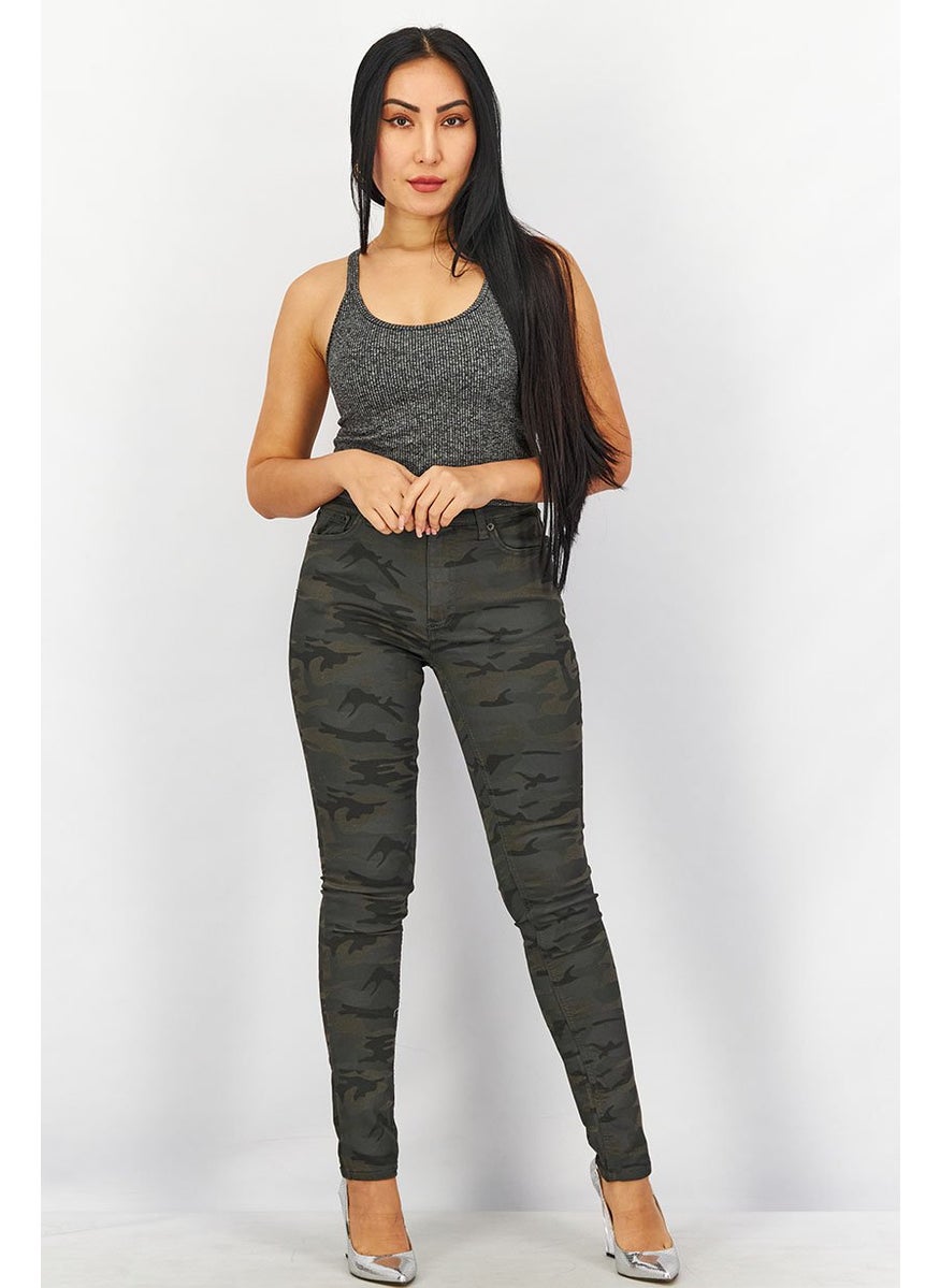 French Connection Women Regular Fit Stretchable Camouflage Pants, Grey Combo  - Image 3