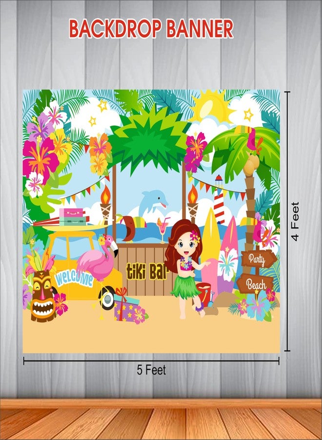 Party Baazaar Aloha Theme Backdrop | Birthday Banner for Decoration | Decoration Backdrop Cloth Curtain (Pack of 1, Size: 5x4 Feet) - Image 3