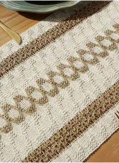 Kutis 1-Piece Tassel Cotton Thread Stripe Stitching Braid Tablecloth Table Runner for Coffee Table Dining Table TV Cabinet Tablecloth Beige/Yellow 180 x 35 Centimeter  - Image 5