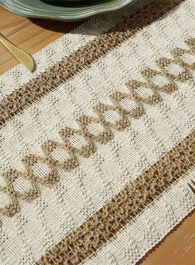 Kutis 1-Piece Tassel Cotton Thread Stripe Stitching Braid Tablecloth Table Runner for Coffee Table Dining Table TV Cabinet Tablecloth Beige/Yellow 180 x 35 Centimeter  - Image 5