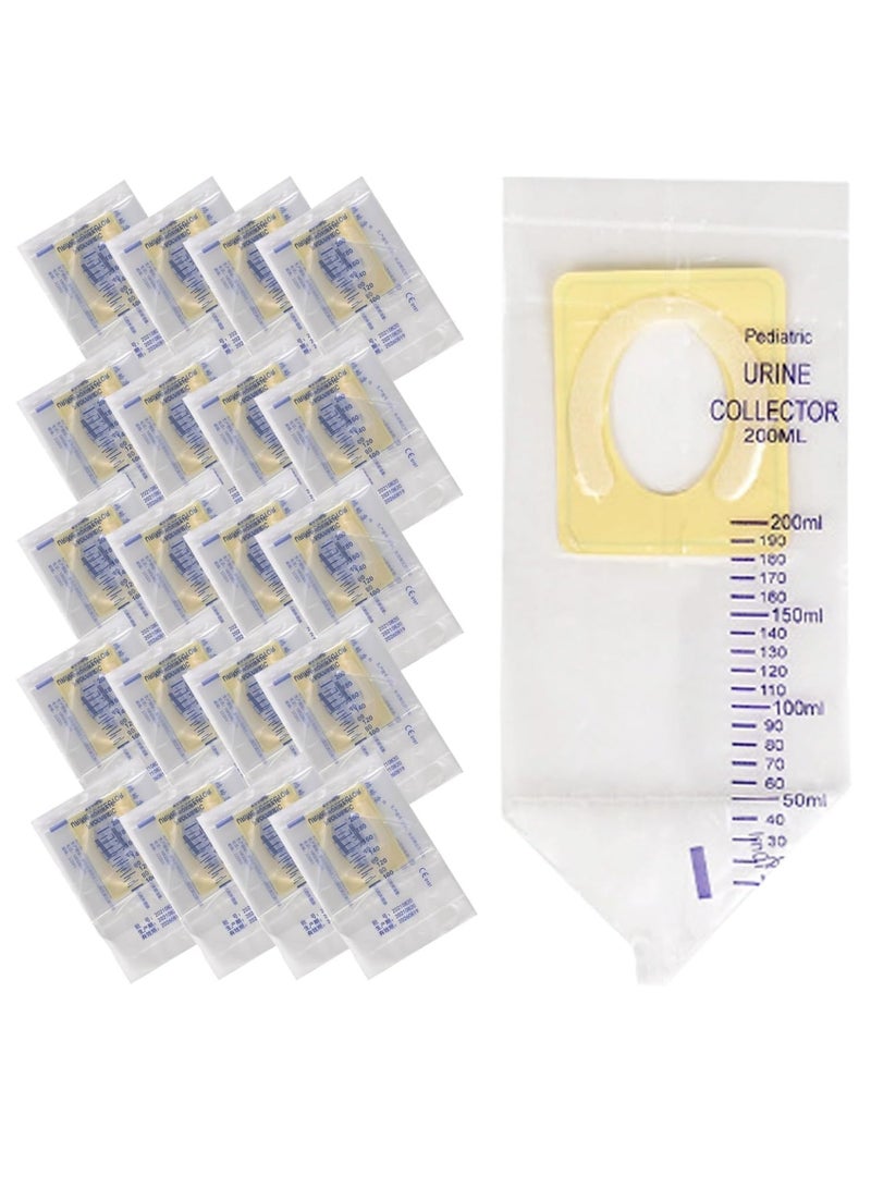 Excefore Paediatric Urine Collection Bags, Sterile, 200 ml, Clear Pee Holder, Disposable Baby Urine Bags Sample Collector, Made of PVC Fil for Kids Urine Collection, 20 Pcs Clear Bag  - Image 1