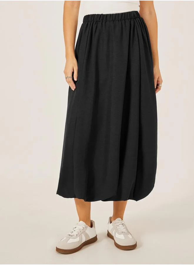 Styli Styli Pink Solid Balloon Midi Skirt with Elastic Waistband