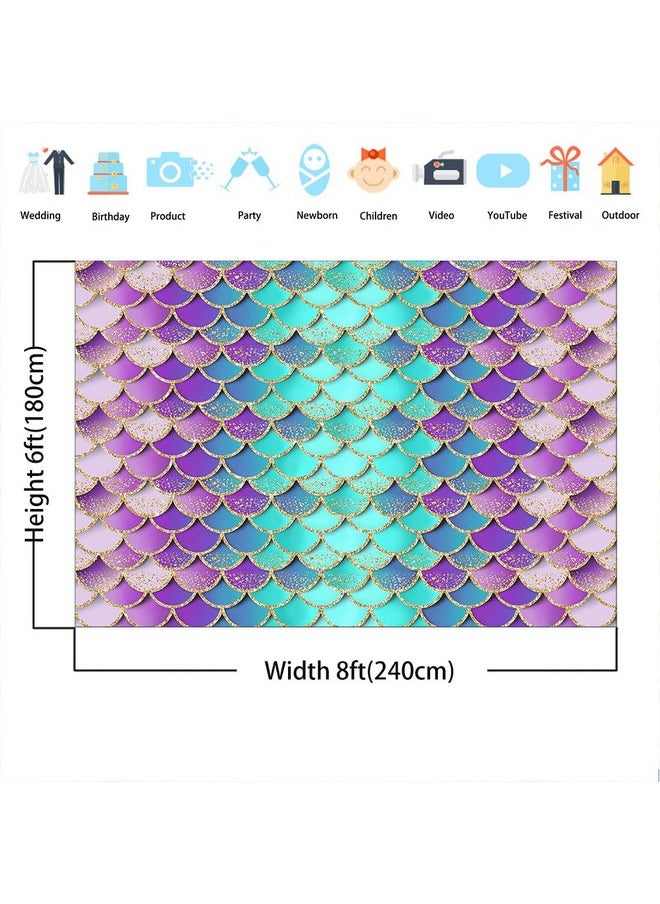 Avezano Mermaid Backdrops For Girls Birthday Glitter Mermaid Scales Princess Baby Shower Party Decorations Photo Booth Studio Props Banner 8X6Ft  - Image 4