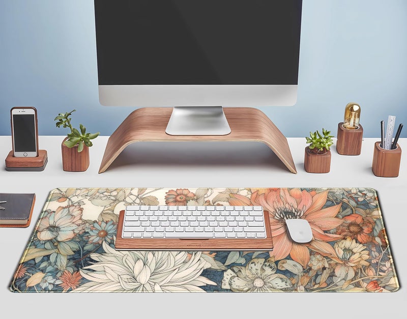 TENG DA QING Japanese Minimalist Floral Desk Mat Aesthetic Flowers XL Large Extended Gaming Mouse Pad with Stitched Edges, Big Laptop Computer Keyboard and Mouse Mat for Girl Women Office Decor 31.5x11.8 in - Image 5
