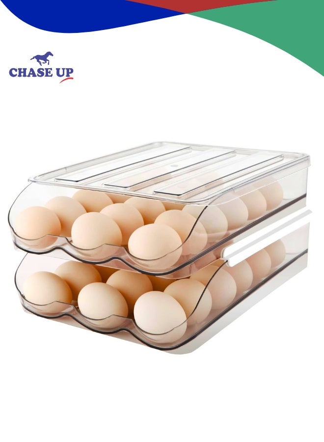 Chase Up 2 Layer Automatically Rolling Egg Holder for Refrigerator - 36 Fresh Storage Container Box for Fridge, Organizer Bin, Clear Plastic Tray - Image 1