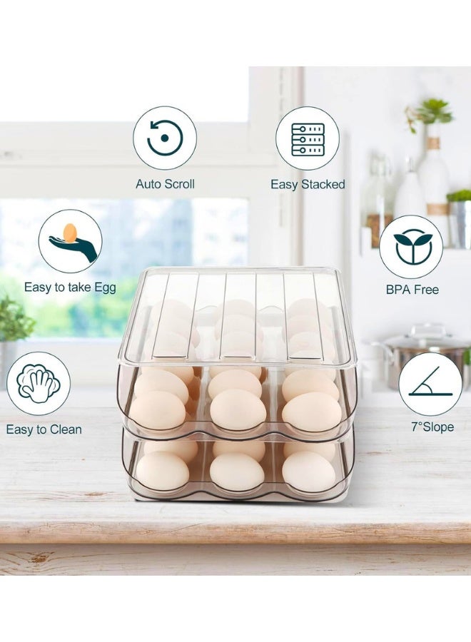 Chase Up 2 Layer Automatically Rolling Egg Holder for Refrigerator - 36 Fresh Storage Container Box for Fridge, Organizer Bin, Clear Plastic Tray - Image 2