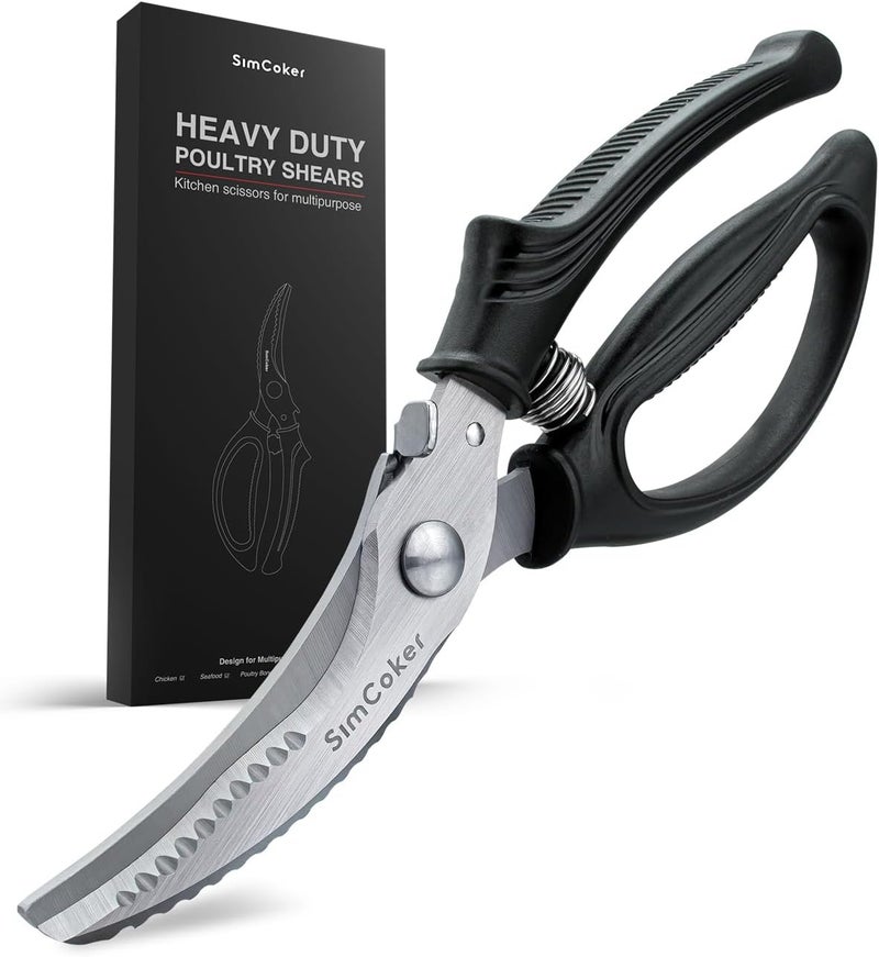SimCoker Poultry Shears, Heavy Duty Kitchen Shears With Anti-Slip Handle & Safety Lock, Poultry Scissors for Meat, Chicken, Bone,Turkey, Fish, Spring Loaded, Dishwasher Safe - Image 1