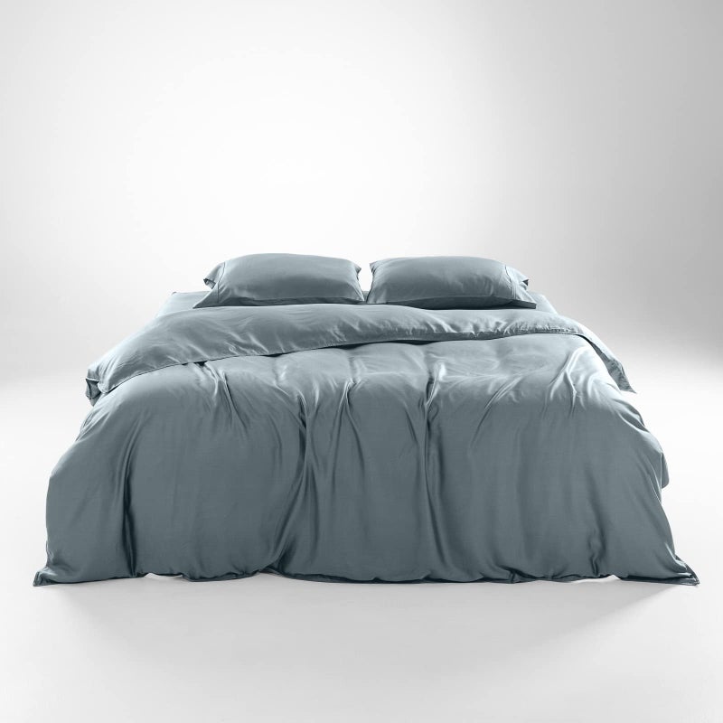 Olive + Crate Tencel Eucalyptus Cooling Duvet Cover Set - Hypoallergenic, Lyocell Tencel Duvet Cover - Soft, Temperature Regulating with Hidden Button Closure & Corner Ties - Queen Size [Basalt Blue] - Image 1