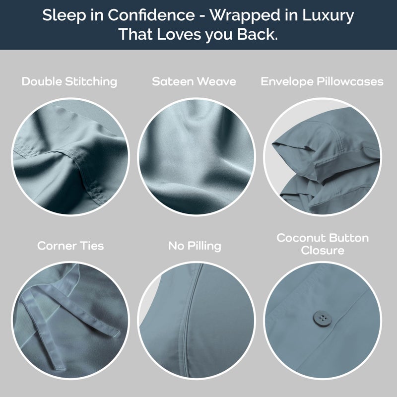 Olive + Crate Tencel Eucalyptus Cooling Duvet Cover Set - Hypoallergenic, Lyocell Tencel Duvet Cover - Soft, Temperature Regulating with Hidden Button Closure & Corner Ties - Queen Size [Basalt Blue] - Image 4