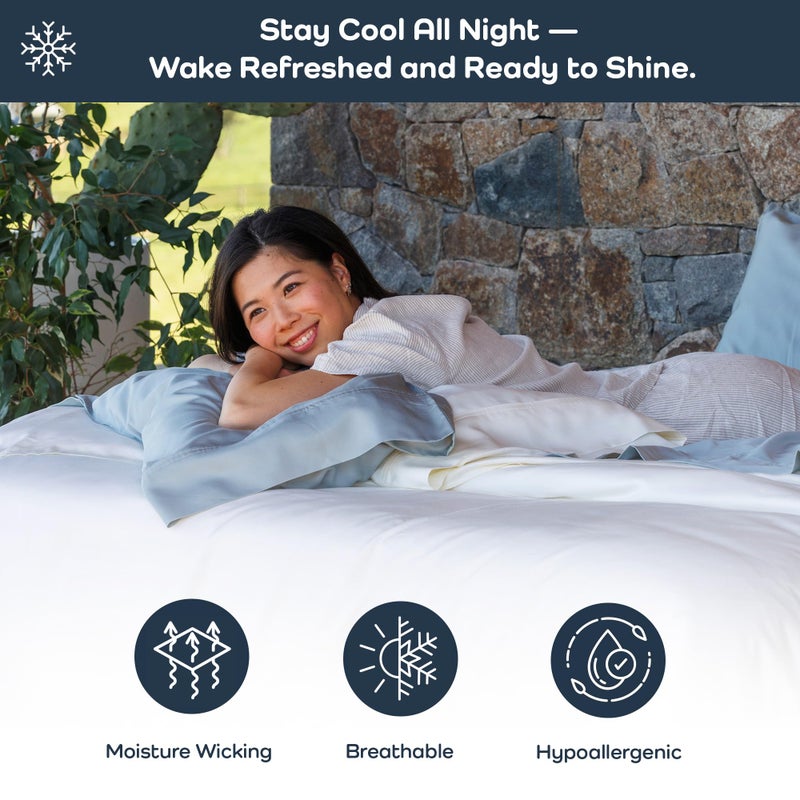 Olive + Crate Tencel Eucalyptus Cooling Duvet Cover Set - Hypoallergenic, Lyocell Tencel Duvet Cover - Soft, Temperature Regulating with Hidden Button Closure & Corner Ties - Queen Size [Basalt Blue] - Image 3