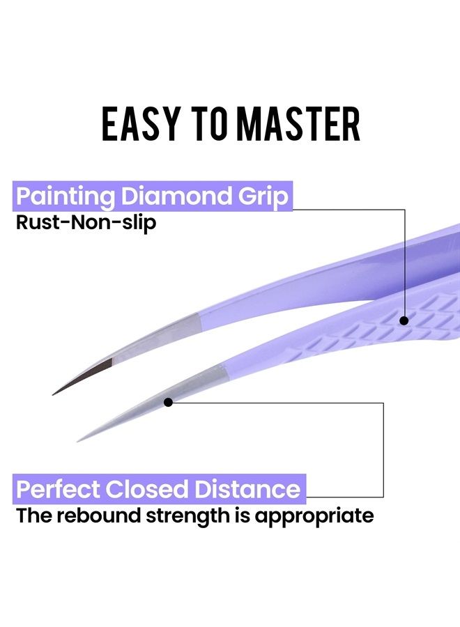 CL CAMILLASH Fiber Tip Lash Tweezers For Eyelash Extension Tweezers Professional Artist Tech Work Kit Tools,Best Volume Eyelash Lashes Extensions Purple Tweezers Precision Supplies(Dolphin)