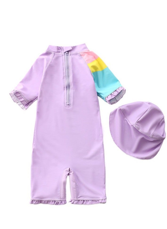 Generic Children's Pony Princess Swimsuit， Long sleeved One Piece Sun Proof kids Swimwear With Swim Cap For Height 70-120cm Girls  - Image 2