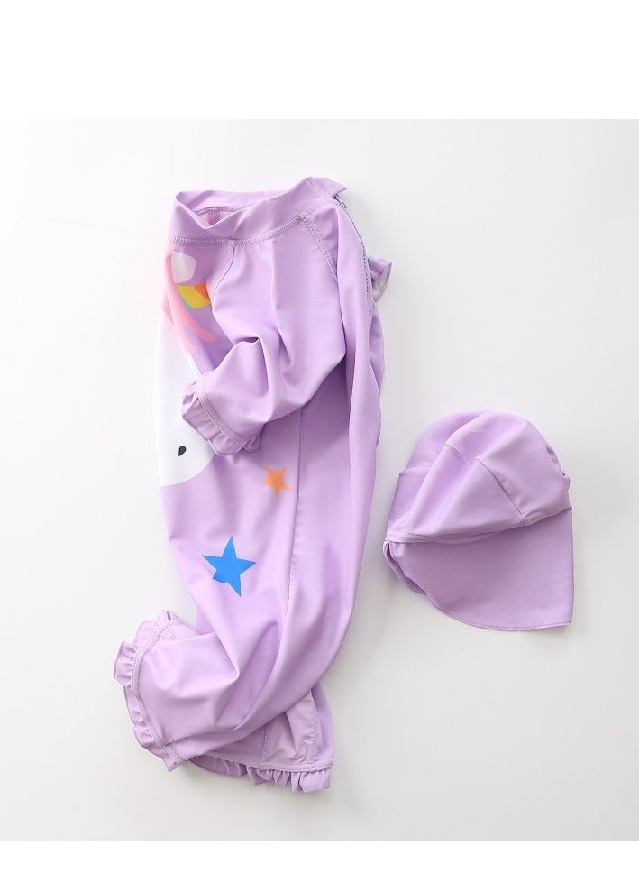 Generic Children's Pony Princess Swimsuit， Long sleeved One Piece Sun Proof kids Swimwear With Swim Cap For Height 70-120cm Girls  - Image 5