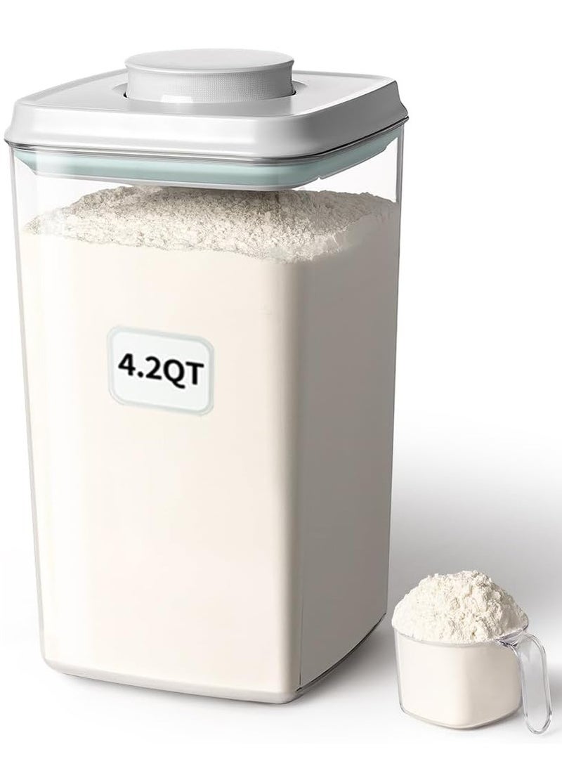 أنكو علبة تخزين طعام فاخرة محكمة الغلق من Ankou، قطعة واحدة، مع غطاء قابل للفتح، خالية من مادة BPA، لتخزين الحبوب والأرز والدقيق والمعكرونة والوجبات الخفيفة، قابلة للتكديس ومتينة، منظم مخزن المطبخ مع مغرفة - Image 1