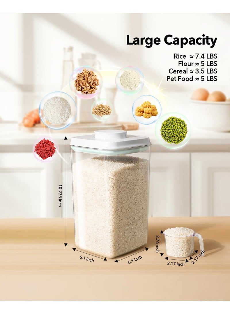 أنكو علبة تخزين طعام فاخرة محكمة الغلق من Ankou، قطعة واحدة، مع غطاء قابل للفتح، خالية من مادة BPA، لتخزين الحبوب والأرز والدقيق والمعكرونة والوجبات الخفيفة، قابلة للتكديس ومتينة، منظم مخزن المطبخ مع مغرفة - Image 2