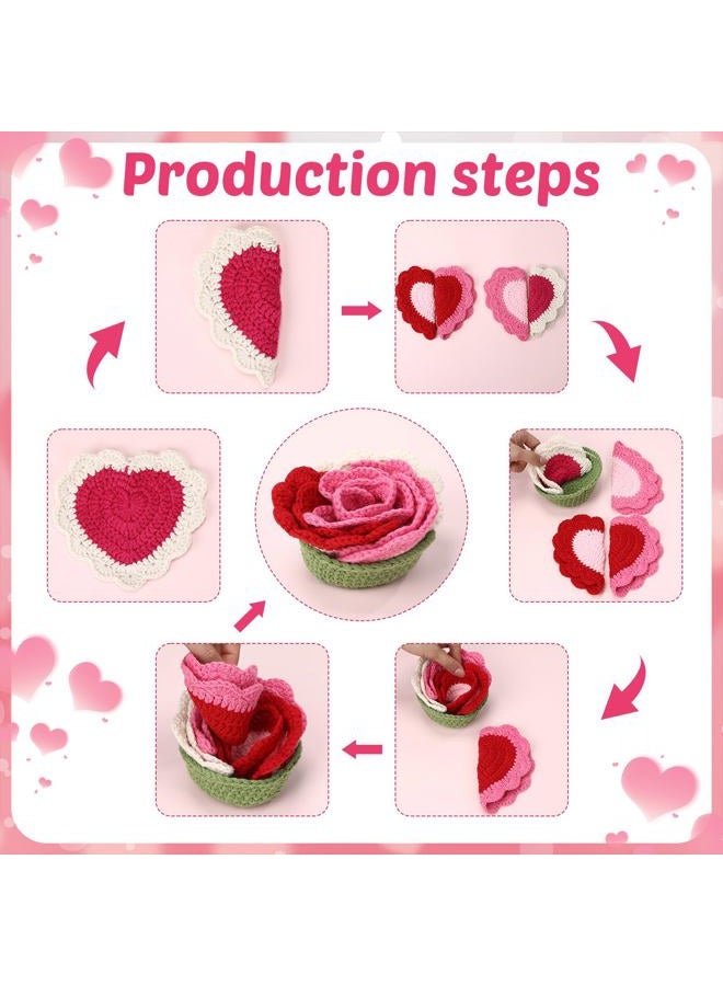 SmoothNovelty 15 Pcs Valentine's Day Heart Crochet Coasters Set Handmade Cute Crochet Coaster with Flower Holder Soft Decorative Pink Red Cup Mat Housewarming Gift for Home Bar Valentine Desk Decor - Image 4