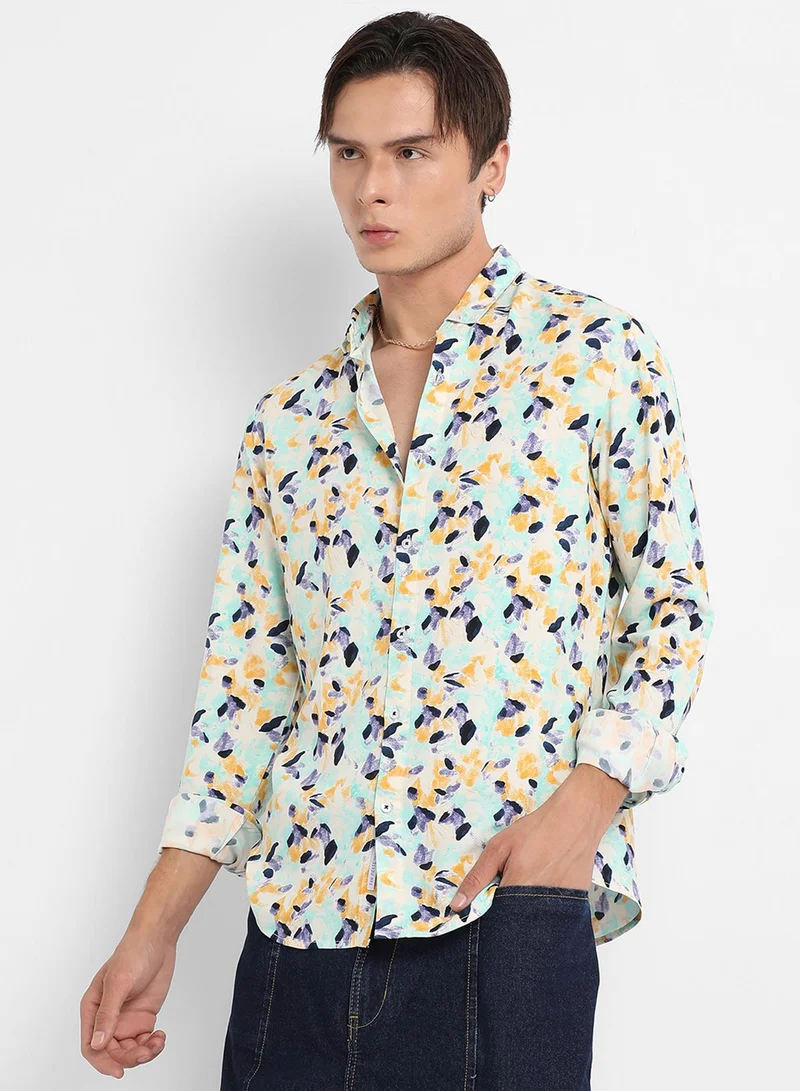 Campus Sutra Men's Multicolour Leaf Strokes Shirt