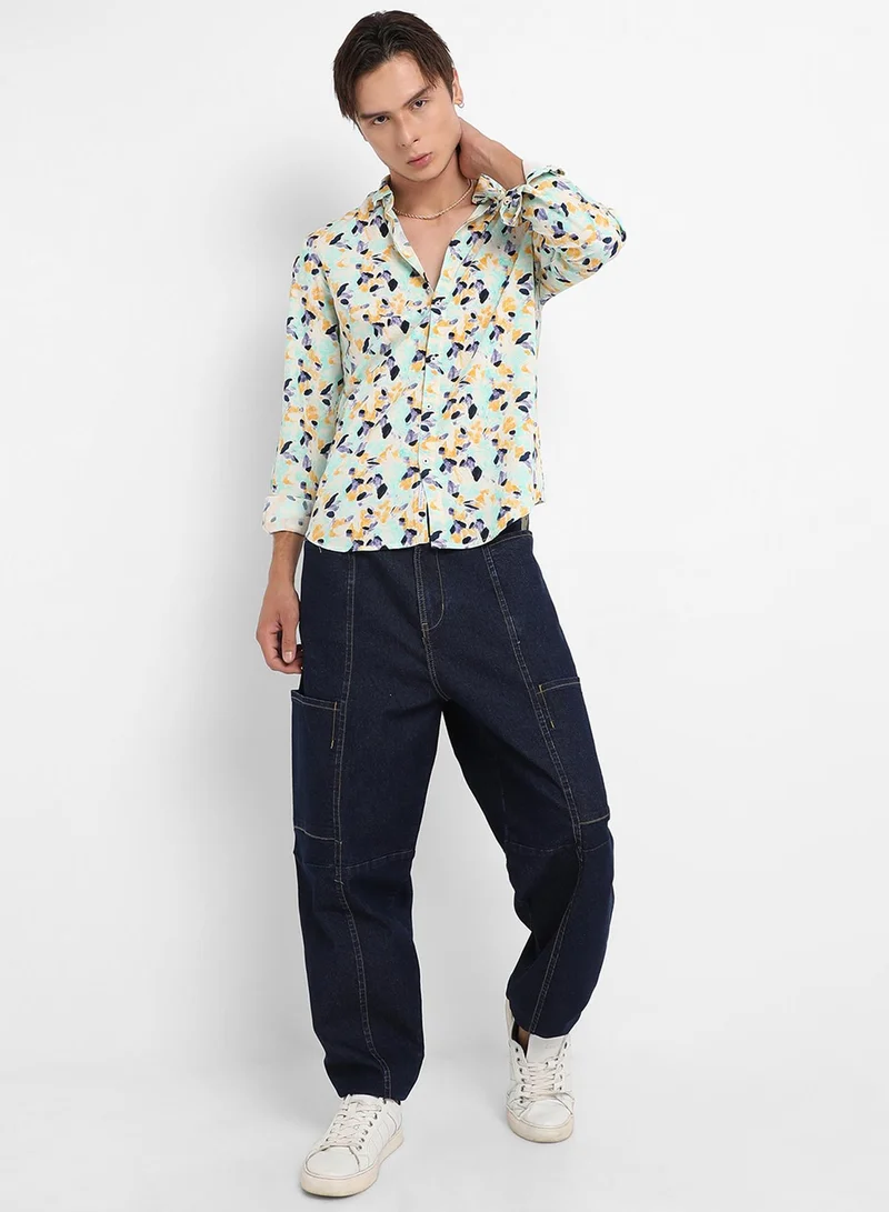 Campus Sutra Men's Multicolour Leaf Strokes Shirt