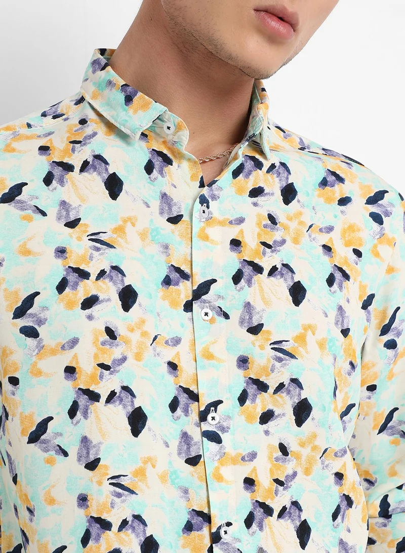 Campus Sutra Men's Multicolour Leaf Strokes Shirt