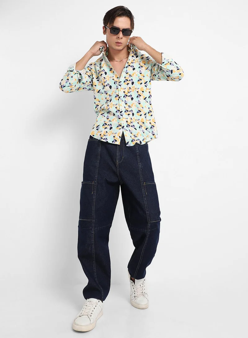 Campus Sutra Men's Multicolour Leaf Strokes Shirt