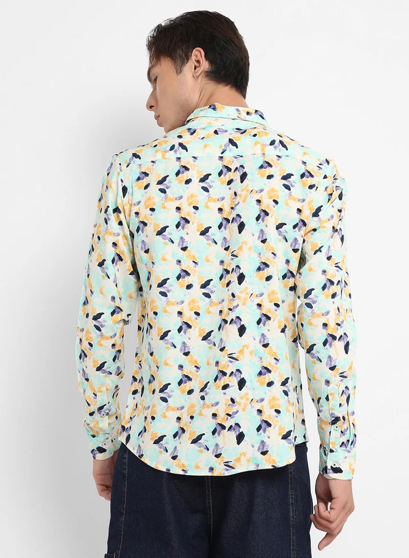 Campus Sutra Men's Multicolour Leaf Strokes Shirt