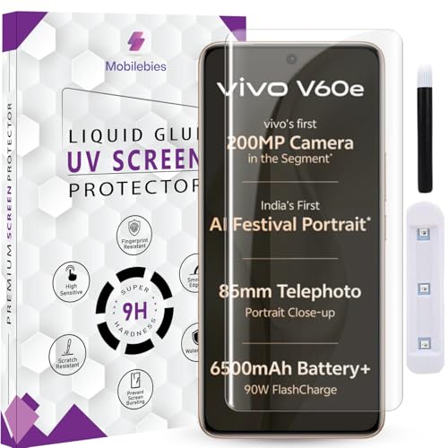 Mobilebies® Premium HD+ UV Tempered Glass Screen Protector For Vivo V60e 5G / V60 (6.77 Inch, Pack of 1) Full Adhesive UV Curved Screen Protector Case Friendly HD Clear with installation kit & Guide - Image 1