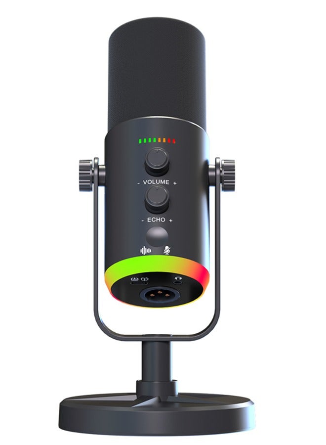 بوليفياز ميكروفون، ميكروفون ديناميكي لتسجيل البودكاست، ميكروفون للألعاب على الكمبيوتر مع إضاءة RGB، زر كتم، مدخل سماعات، قاعدة مكتب، ميكروفون صوتي للغناء على يوتيوب - Image 1