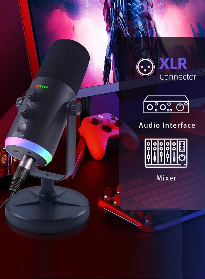 بوليفياز ميكروفون، ميكروفون ديناميكي لتسجيل البودكاست، ميكروفون للألعاب على الكمبيوتر مع إضاءة RGB، زر كتم، مدخل سماعات، قاعدة مكتب، ميكروفون صوتي للغناء على يوتيوب - Image 5