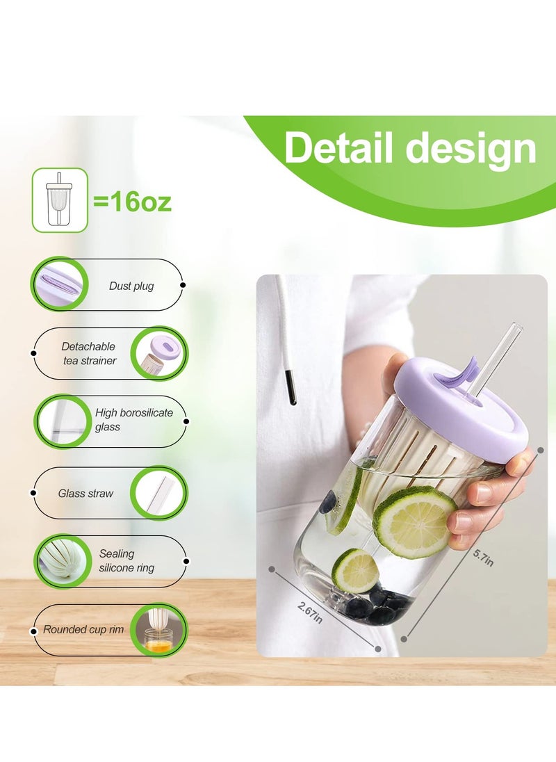 SYOSI - Glass Tea Cup with Infuser Lid and Straw Reusable Boba Cup for Smoothies Double Wall Tea Infuser Cup, Leak-Proof Jar with Food Grade Silicone - Image 1