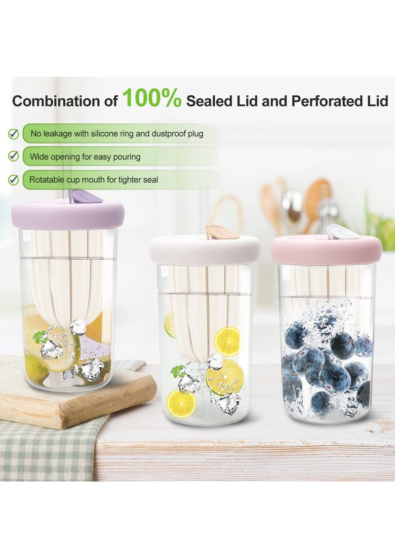 SYOSI - Glass Tea Cup with Infuser Lid and Straw Reusable Boba Cup for Smoothies Double Wall Tea Infuser Cup, Leak-Proof Jar with Food Grade Silicone - Image 1