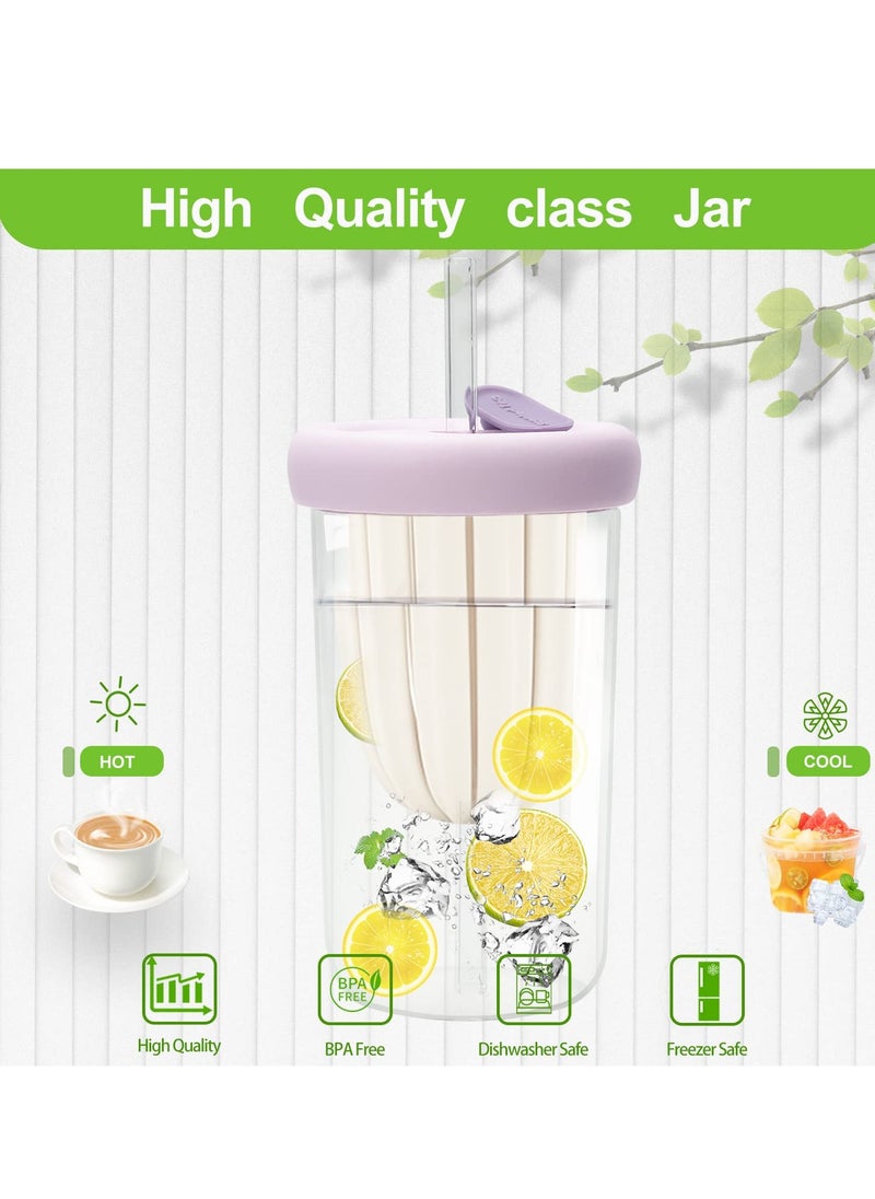SYOSI - Glass Tea Cup with Infuser Lid and Straw Reusable Boba Cup for Smoothies Double Wall Tea Infuser Cup, Leak-Proof Jar with Food Grade Silicone - Image 1