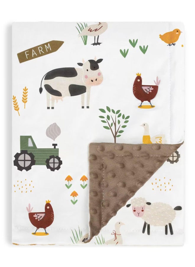 Assperdisc بطانية أطفال 30x40 بوصة، تصميم حيوانات المزرعة الناعمة مع خلفية منقطّة مزدوجة، بطانية للأطفال غير محددة الجنس للمواليد الجدد، سرير الأطفال وعربة الأطفال - Image 1