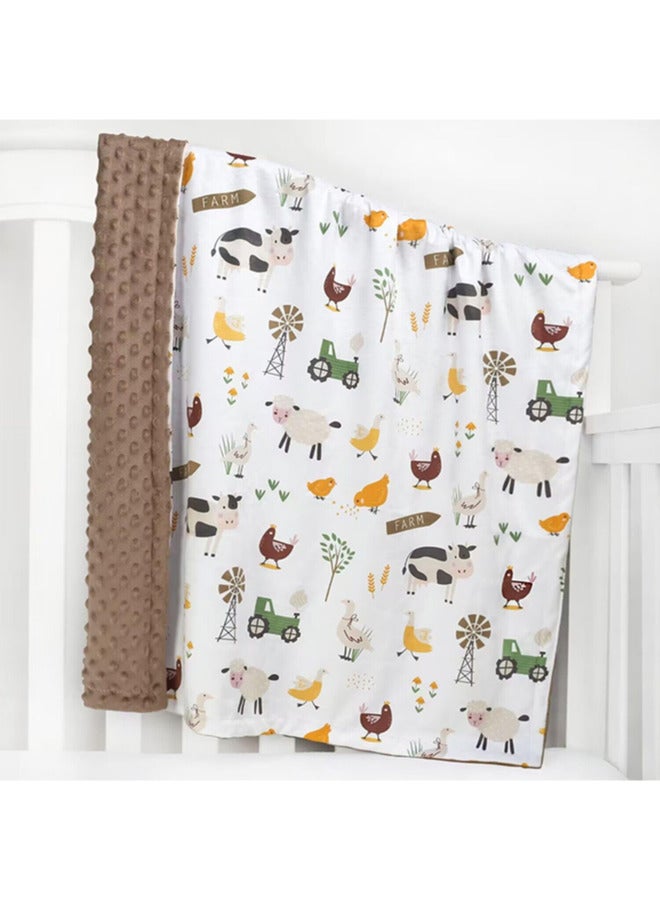 Assperdisc بطانية أطفال 30x40 بوصة، تصميم حيوانات المزرعة الناعمة مع خلفية منقطّة مزدوجة، بطانية للأطفال غير محددة الجنس للمواليد الجدد، سرير الأطفال وعربة الأطفال - Image 3