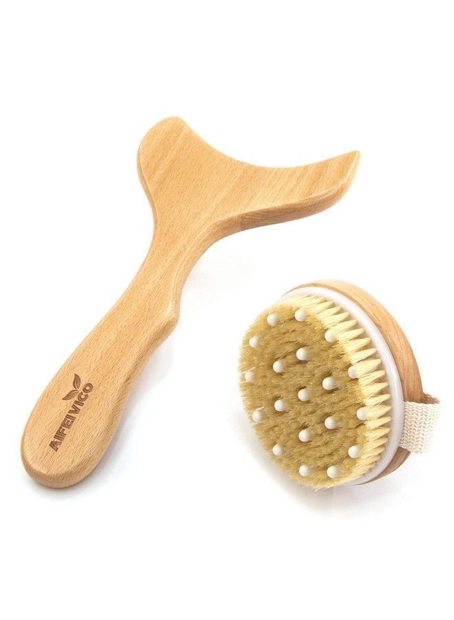 AIFEIVICO Wood Therapy Massage Tools With Dry Brush 2 Kit For Anti Cellulite Lymphatic Drainage Dry Brushing Body Brush Lymphatic Massage Paddle For Maderotherapy Gua Sha (Type2) - Image 1