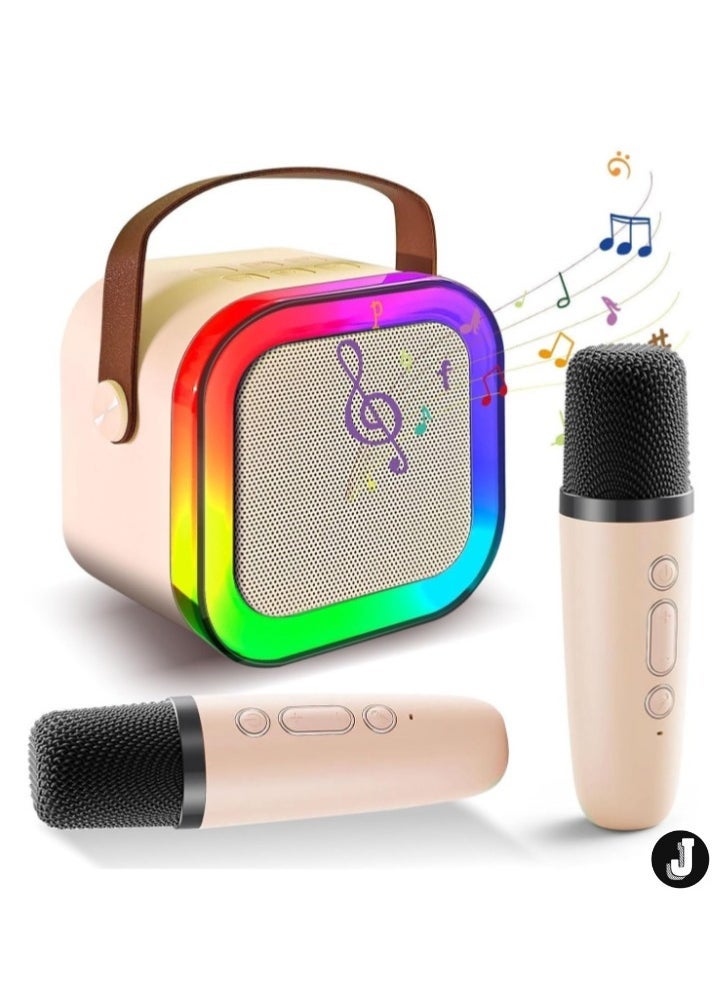 JAJEEK "Karaoke Machine for Kids – Cute & Portable Bluetooth Speaker with Wireless Microphone, Loud Sound, Perfect Birthday Gift for Girls 3-12 Years Old, Beige (Dual Micro-Speakers)" - Image 1