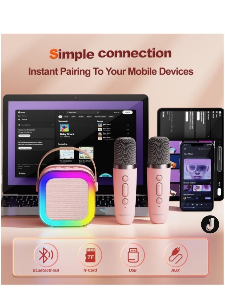 JAJEEK "Karaoke Machine for Kids – Cute & Portable Bluetooth Speaker with Wireless Microphone, Loud Sound, Perfect Birthday Gift for Girls 3-12 Years Old, Beige (Dual Micro-Speakers)" - Image 5