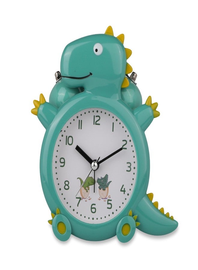 De'rons Twin Bell Analog Table Alarm Clock for Heavy Sleepers with Backlight Alarm Clock for Study Table Funny Cute Dinosaur Cartoon Shape Alarm Clock for Kids Girls Boys Bedroom 12.5 x 14 cm (Green) - Image 5