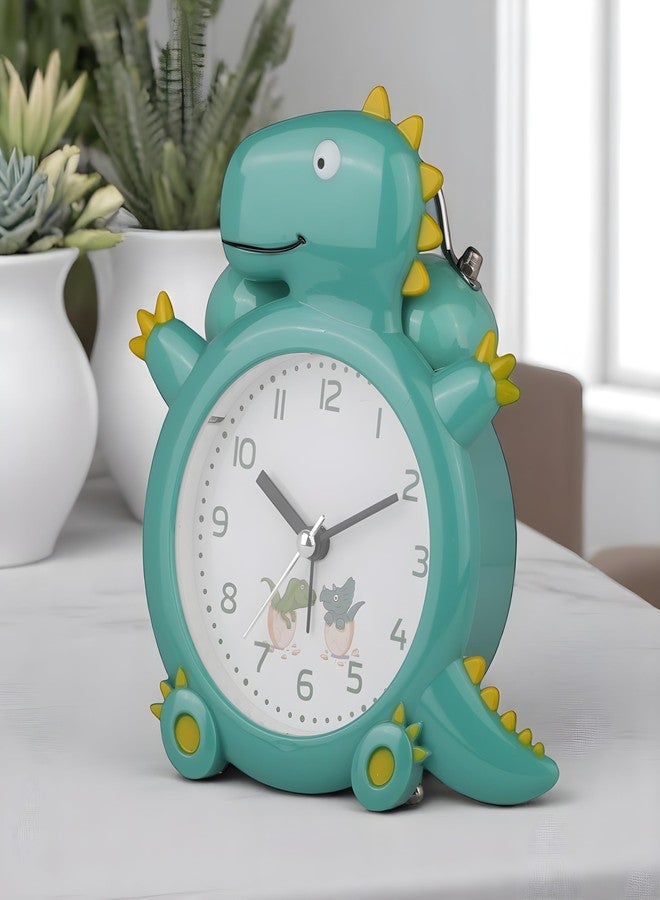 De'rons Twin Bell Analog Table Alarm Clock for Heavy Sleepers with Backlight Alarm Clock for Study Table Funny Cute Dinosaur Cartoon Shape Alarm Clock for Kids Girls Boys Bedroom 12.5 x 14 cm (Green) - Image 1