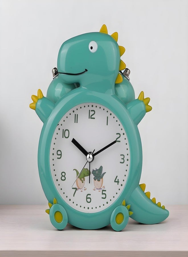 De'rons Twin Bell Analog Table Alarm Clock for Heavy Sleepers with Backlight Alarm Clock for Study Table Funny Cute Dinosaur Cartoon Shape Alarm Clock for Kids Girls Boys Bedroom 12.5 x 14 cm (Green) - Image 2
