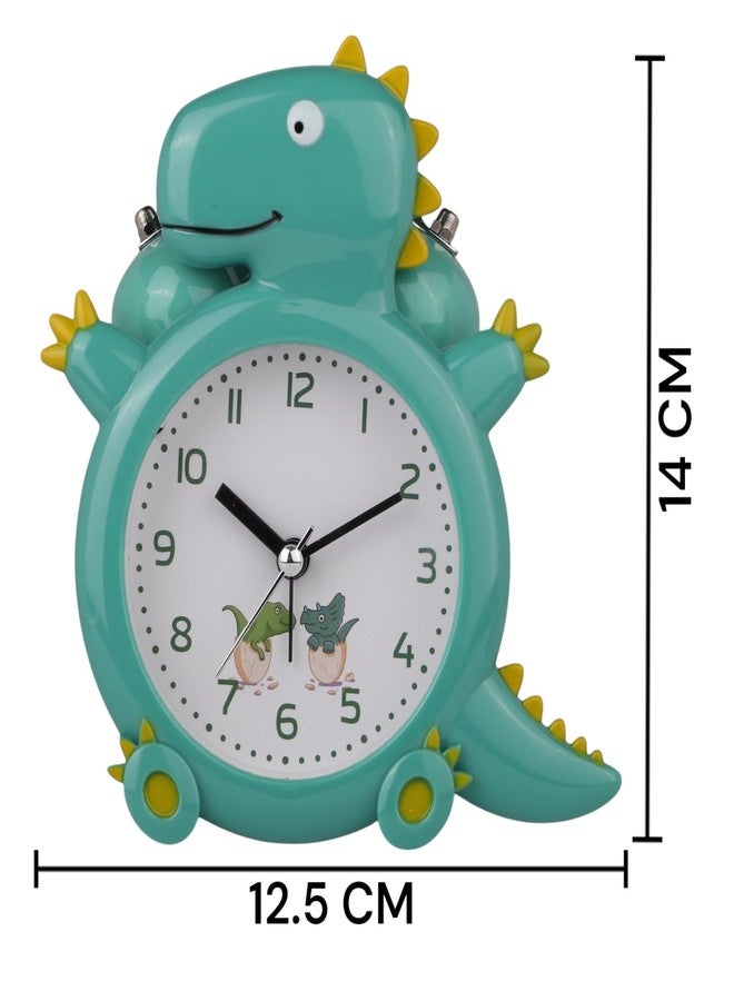 De'rons Twin Bell Analog Table Alarm Clock for Heavy Sleepers with Backlight Alarm Clock for Study Table Funny Cute Dinosaur Cartoon Shape Alarm Clock for Kids Girls Boys Bedroom 12.5 x 14 cm (Green) - Image 4