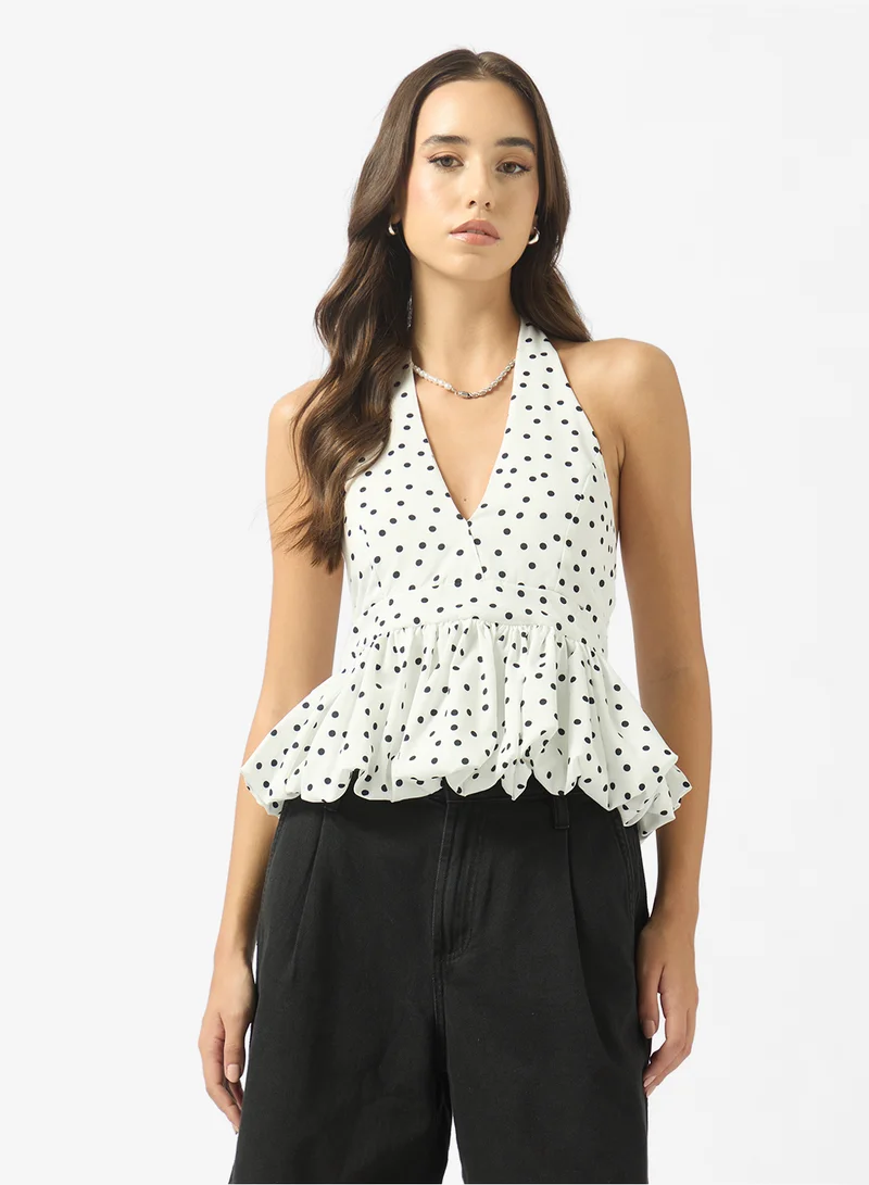 Ginger Halter Neck Polka Dot Top with Peplum