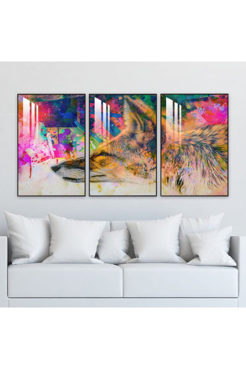 Marktna Three wooden wall painting with a frame and a clear acrylic layer - Image 1