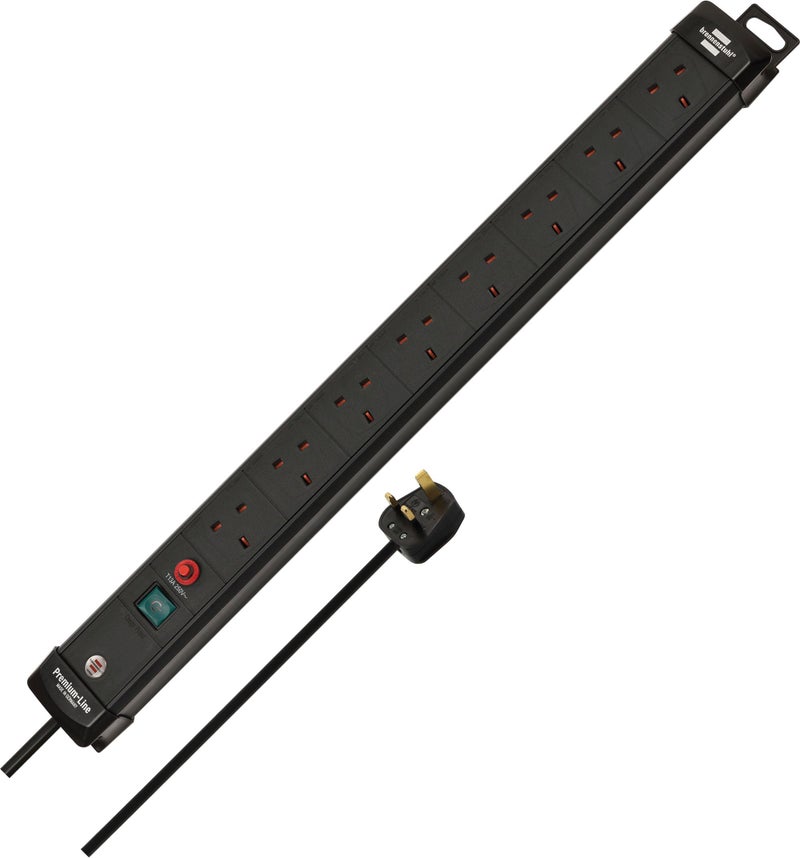 Brennenstuhl Premium-Line 8-way Extension Lead (Power Strip with Safety Fuse Button, 3m cable, Made in Germany) black