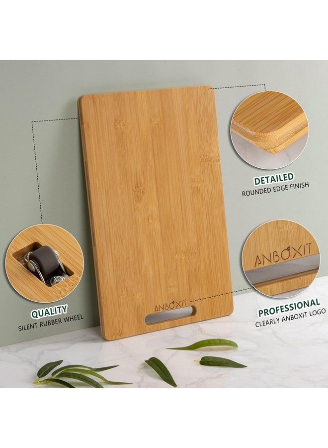 ANBOXIT Bamboo Appliance Slider, Sliding Tray for Coffee Maker, Kitchen Countertop Appliance Rolling Tray, Coffee Pot Slider Tray with Rubber Wheels, Deep - Medium (14.5"D x 9.5"W) - Image 2