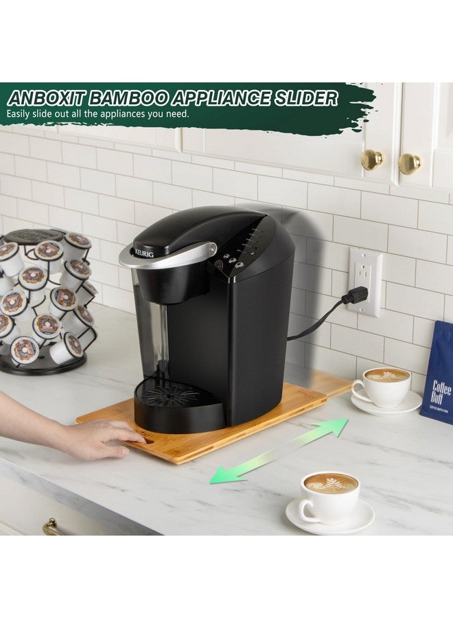 ANBOXIT Bamboo Appliance Slider, Sliding Tray for Coffee Maker, Kitchen Countertop Appliance Rolling Tray, Coffee Pot Slider Tray with Rubber Wheels, Deep - Medium (14.5"D x 9.5"W) - Image 1
